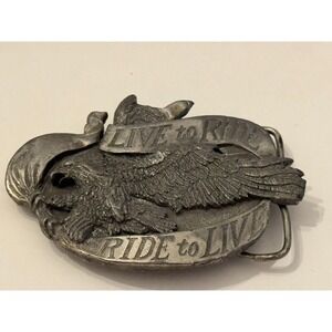 Vintage 1981‎ Belt Buckle " Ride to Live Live to Ride" Brass Eagle USA